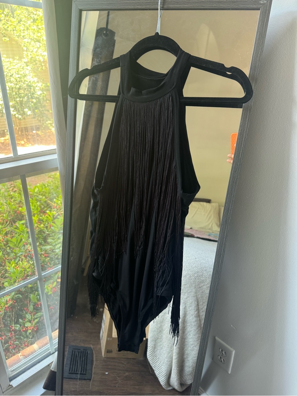 Unk Black Fringe Halter Bodysuit